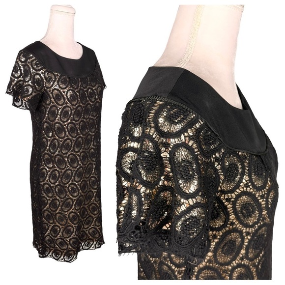 3.1 Phillip Lim mini cocktail dress black lace gold sequins 4 short sleeve - Picture 9 of 16